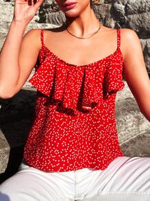 RueChic Allover Heart Print Ruffle Trim Cami Top