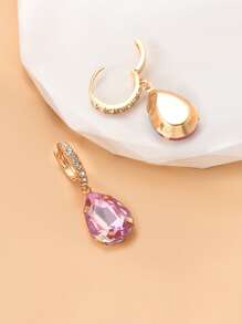 1對誇張簡約歐美風格女性水晶玻璃掛墜耳環 - 淺粉色 - 查看 3