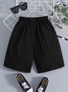 Boys Letter Graphic Contrast Tape Side Shorts - Black - View 2