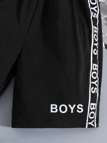 Boys Letter Graphic Contrast Tape Side Shorts - Black - View 4