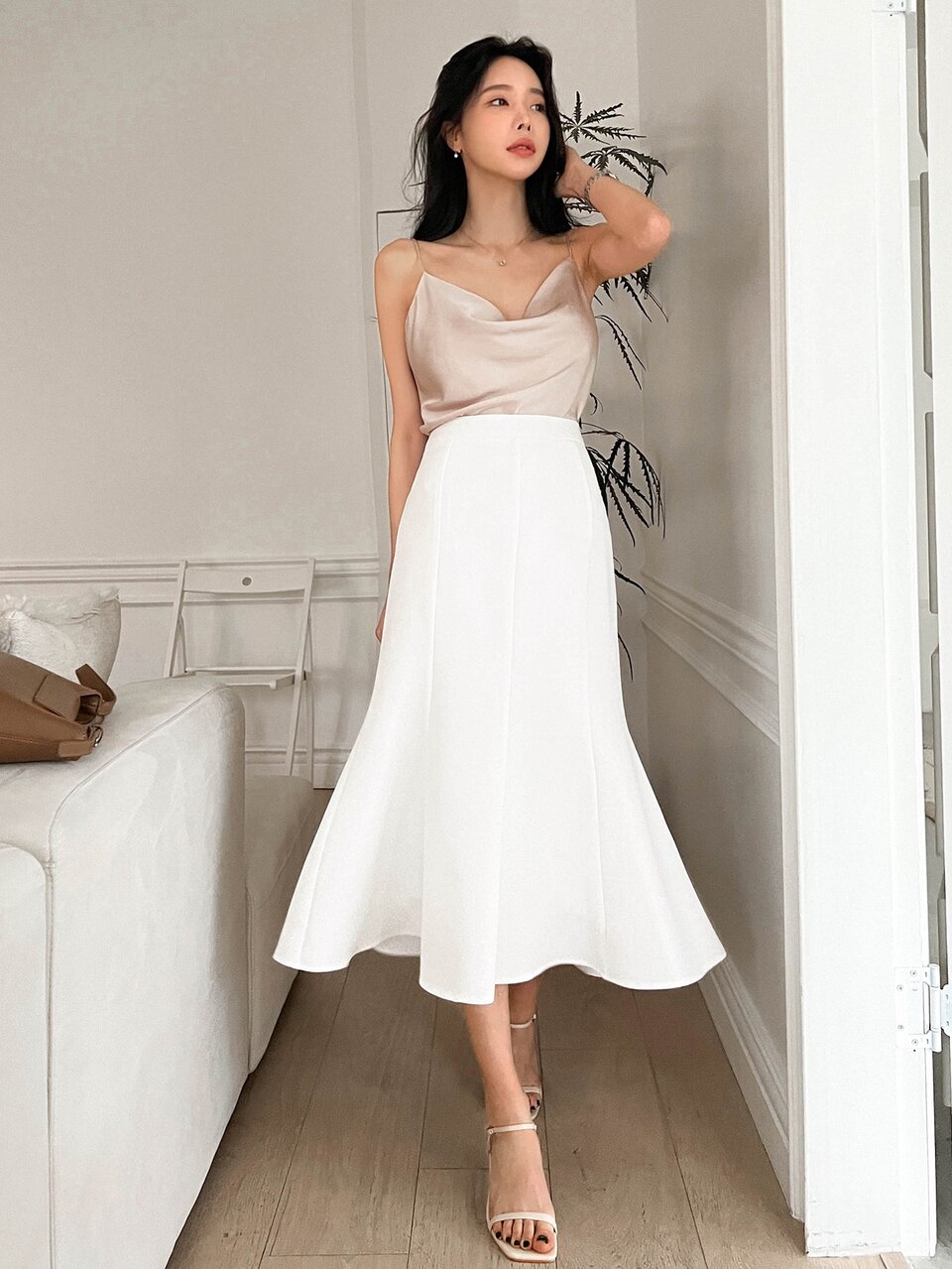 High Waist Solid Mermaid Hem Skirt