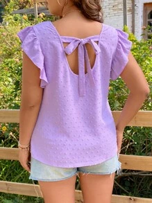 SHEIN LUNE Plus Size Boho Swiss Dot Tie Back Butterfly Sleeve Blouse, For Summer - Purple - View 2