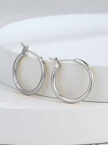 Charm-In 1入組簡約圈形耳環簡約圈形耳環圈形耳環簡約設計適合女士女孩派對節日禮物創意銅首飾 - 銀色 - 查看 3