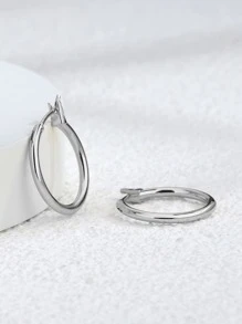 Charm-In 1入組簡約圈形耳環簡約圈形耳環圈形耳環簡約設計適合女士女孩派對節日禮物創意銅首飾 - 銀色 - 查看 4