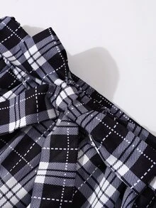 SHEIN 女孩小熊印花T恤和格紋腰帶半身裙和配件帽 - 黑與白 - 查看 5