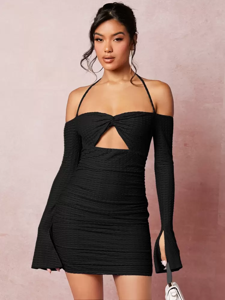 shein bae off shoulder contrast trim bodycon dress reviews SHEIN BAE Off Shoulder Ruched Bodycon Dress