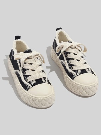 BEIER 秋冬休闲黑色透气时尚运动鞋女帆布圆头平底系带运动滑板鞋，春夏新品，女鞋