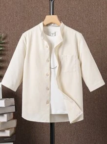 Boys Patched Pocket Shirt Without Tee - Apricot - View 1