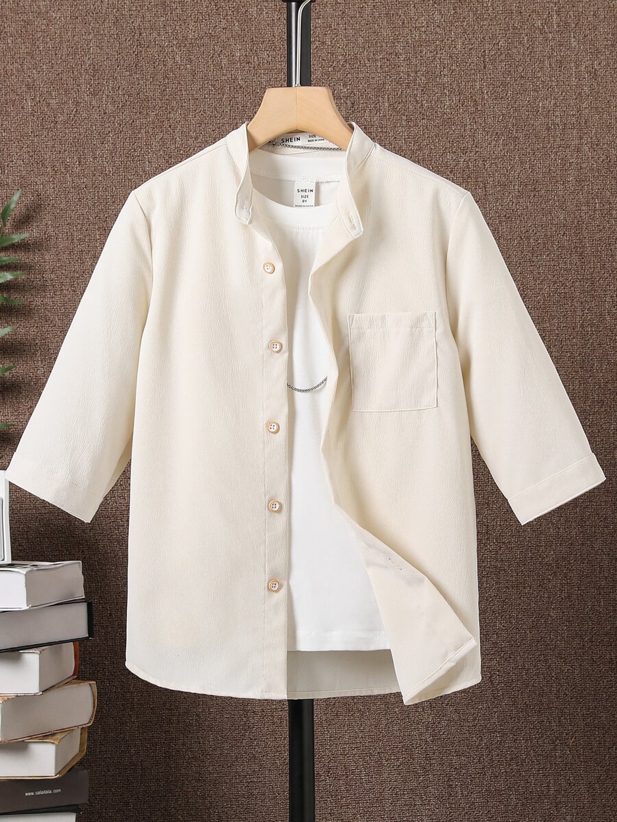 Boys Patched Pocket Shirt Without Tee - Apricot - View 1