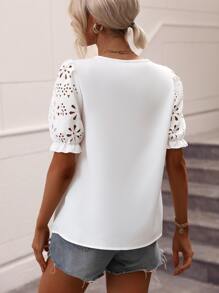 SHEIN Clasi 拼接水溶蕾絲襯衫 - 白色 - 查看 2