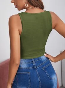 SHEIN BAE Áo hai dây Bất đối xứng màu trơn Giải trí - xanh quân đội - Xem 2