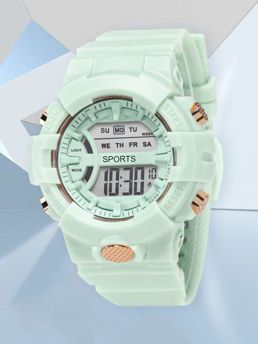 Đồng hồ điện tử tròn rắn - màu xanh lá - Xem 1