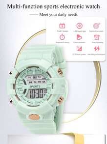 Đồng hồ điện tử tròn rắn - màu xanh lá - Xem 4