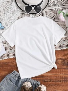 Chicas Camiseta con estampado de figura y letra - Blanco - Ver 2