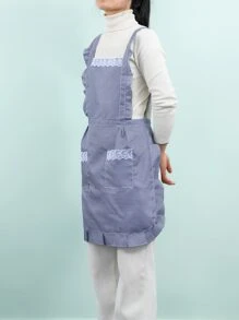 Stain Resistant Gingham Lace Panel Apron, Cooking & Baking Supplies - Blue - View 2