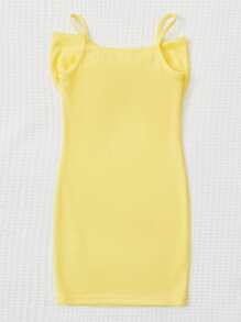 SHEIN 小女童前蝴蝶結吊帶連衣裙 - 黃色 - 查看 2