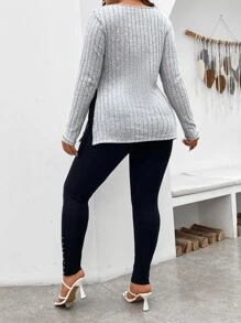 SHEIN LUNE Camiseta bajo con abertura & Leggings con diseño de diamante de imitación