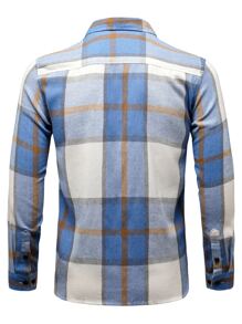NITAGUT Men Plaid Patched Pocket Shirt - Blue and White - View 2