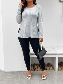 SHEIN LUNE Camiseta bajo con abertura & Leggings con diseño de diamante de imitación