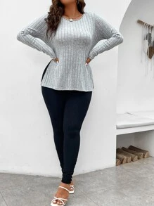 SHEIN LUNE Camiseta bajo con abertura & Leggings con diseño de diamante de imitación