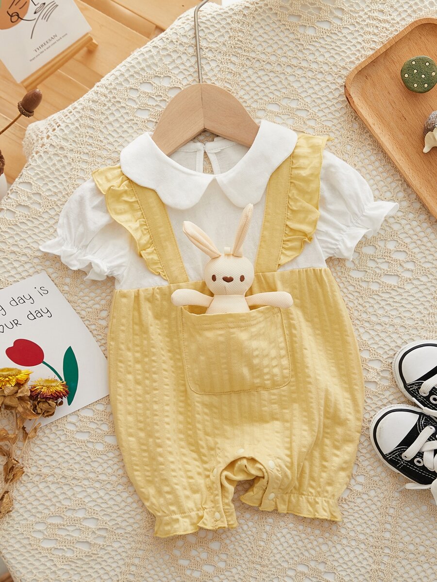 女婴休闲风格连体衣，带娃娃 2 合 1 设计 - 彩色 - 查看 1