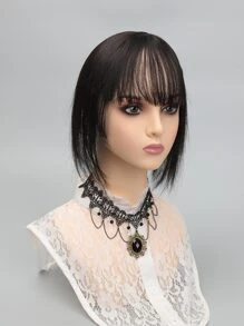 Short Straight Synthetic Hair Topper With Bangs - Black - View 1