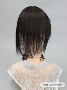 Short Straight Synthetic Hair Topper With Bangs - Black - View 2