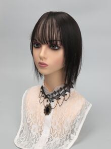 Short Straight Synthetic Hair Topper With Bangs - Black - View 4