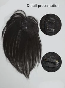 Short Straight Synthetic Hair Topper With Bangs - Black - View 5