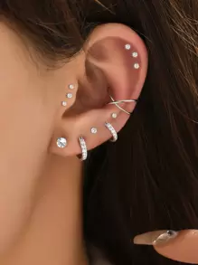 13 bông tai đính đá - Bạc - Xem 1