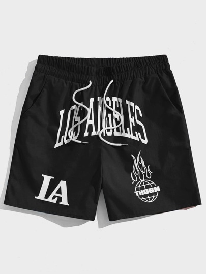 Prep Pantaloncini da basket con coulisse in vita e grafica a lettera, da uomo, adatti per la scuola