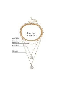 2 cái/bộ Đồ trang trí Ngọc Trai giả Vòng cổ nhiều lớp - Vàng - Xem 6