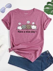 SHEIN LUNE Cartoon And Slogan Graphic Tee - Pink - View 1