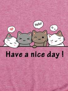 SHEIN LUNE Cartoon And Slogan Graphic Tee - Pink - View 5