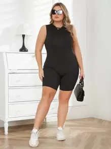 Jumpsuits Plus Size màu trơn Giải trí - màu đen - Xem 1