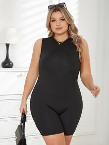 Jumpsuits Plus Size màu trơn Giải trí - màu đen - Xem 5