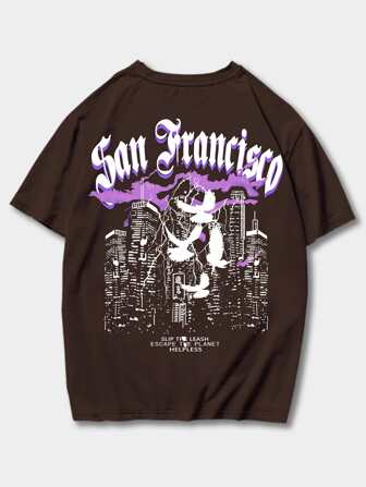 Street Life Hombres Camiseta algodón con estampado de letra