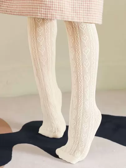 1pc Children's Mesh Hollow Out Heart Pattern Pantyhose Suitable For Daily Wear