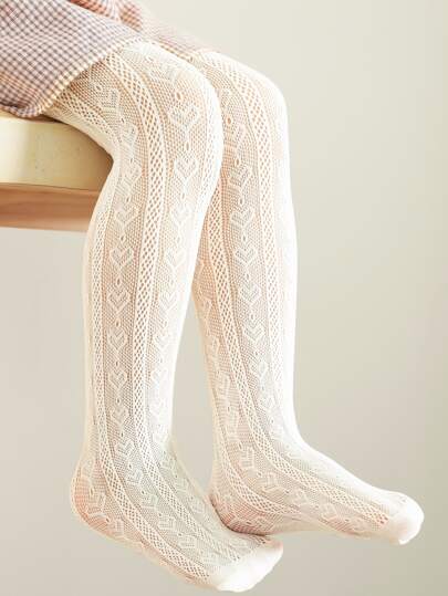 1pc Children's Mesh Hollow Out Heart Pattern Pantyhose Suitable For Daily Wear