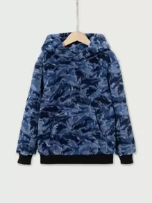 Tween Boy Camo Pattern Kangaroo Pocket Drop Shoulder Sweatshirt - Multicolor - View 1