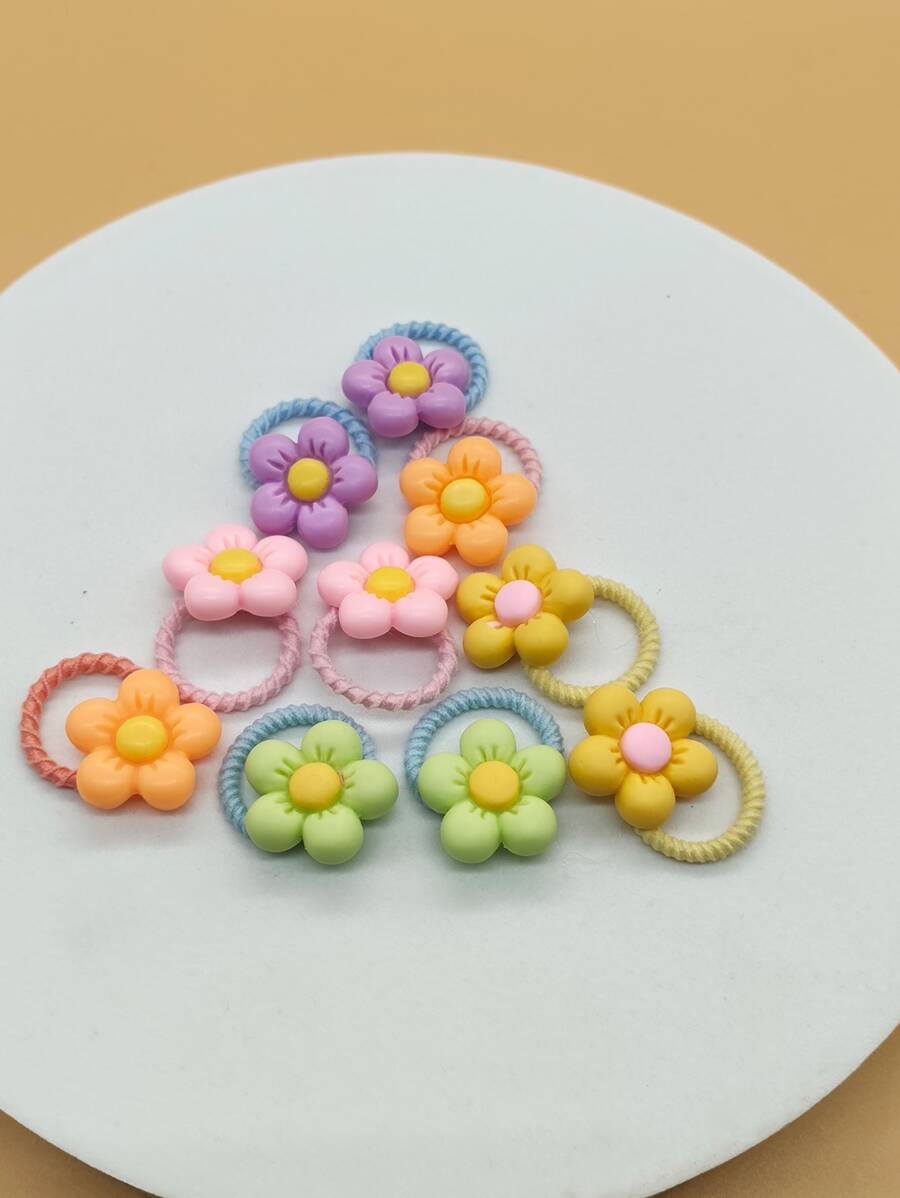 10入組花朵裝飾寵物髮帶