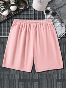 Manfinity Hypemode 男士字母圖形束腰短褲，純色淺粉色，男友禮物 - 粉色 - 查看 2