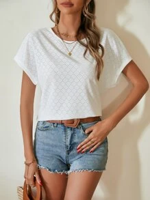 SHEIN VCAY Tie Backless Twist Back Batwing Sleeve Tee - White - View 2