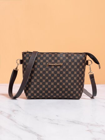 Allover Print Metal Decor Square Bag Shoulder Bag,Crossbody Bag,Cross Body Bag Vintage,Minimalist,Classic Leather Mini Bag,Small Bag Women,Ladies,Lover-Travel,Work & Office,Weekend And Holiday, Old Money Style Women Bag