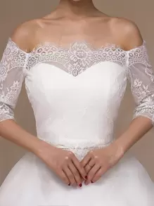 Flower Lace Decor Wedding Wrap - White - View 1