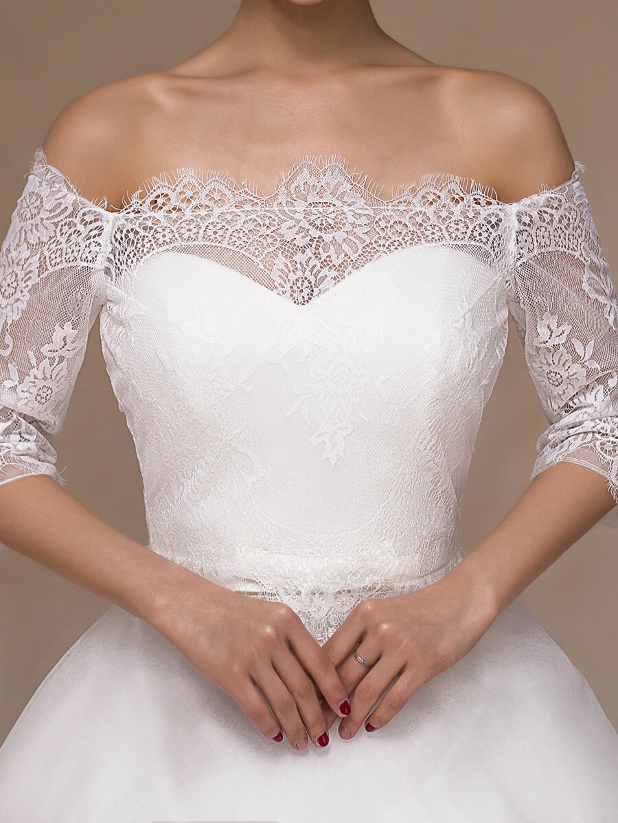 Flower Lace Decor Wedding Wrap - White - View 1