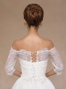 Flower Lace Decor Wedding Wrap - White - View 2