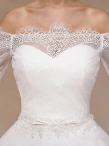 Flower Lace Decor Wedding Wrap - White - View 4