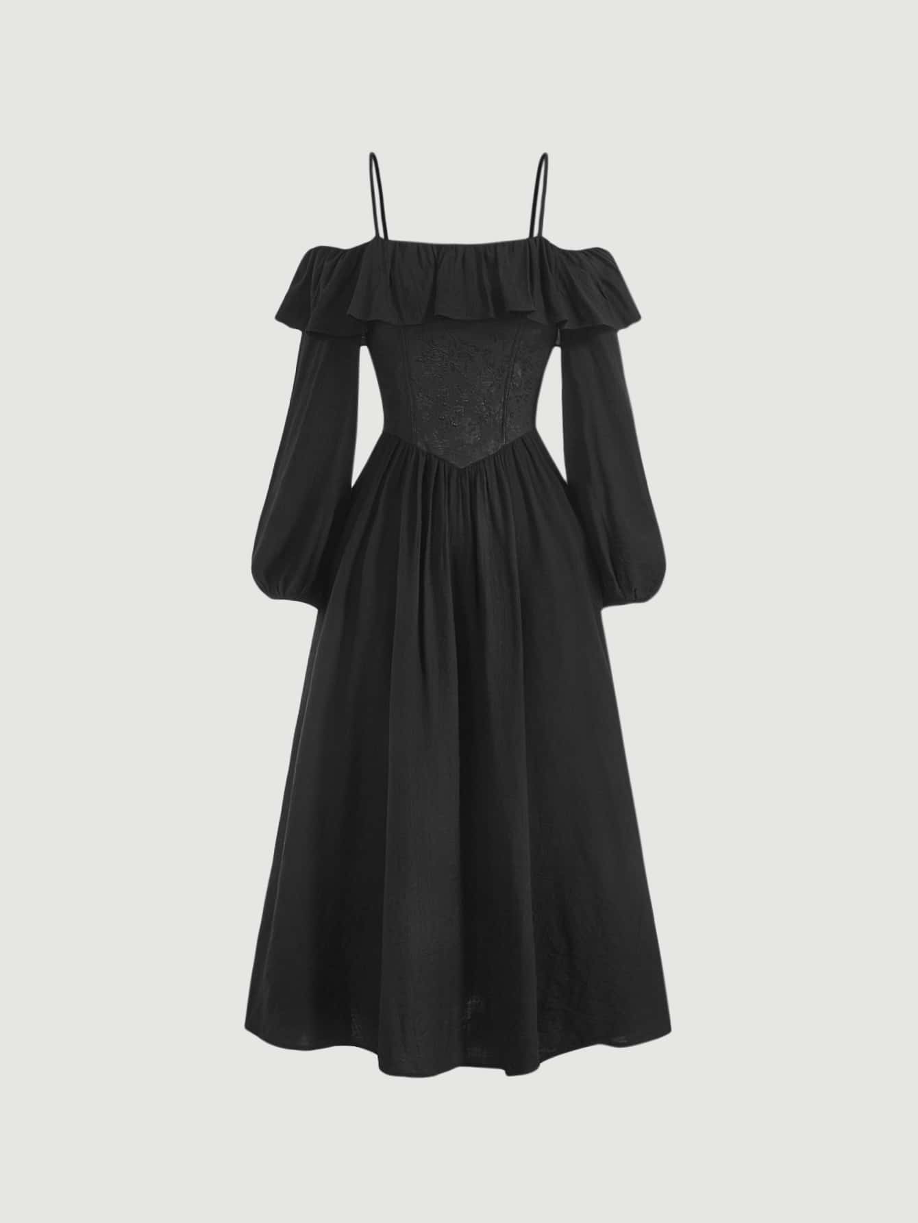 SHEIN MOD Cold Shoulder Ruffle Trim Dress - Black - View 1