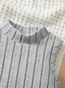 SHEIN Cô Gái Trẻ Cổ giả Áo ba lỗ & Quần ống loe - Màu Xám nhạt - Xem 4